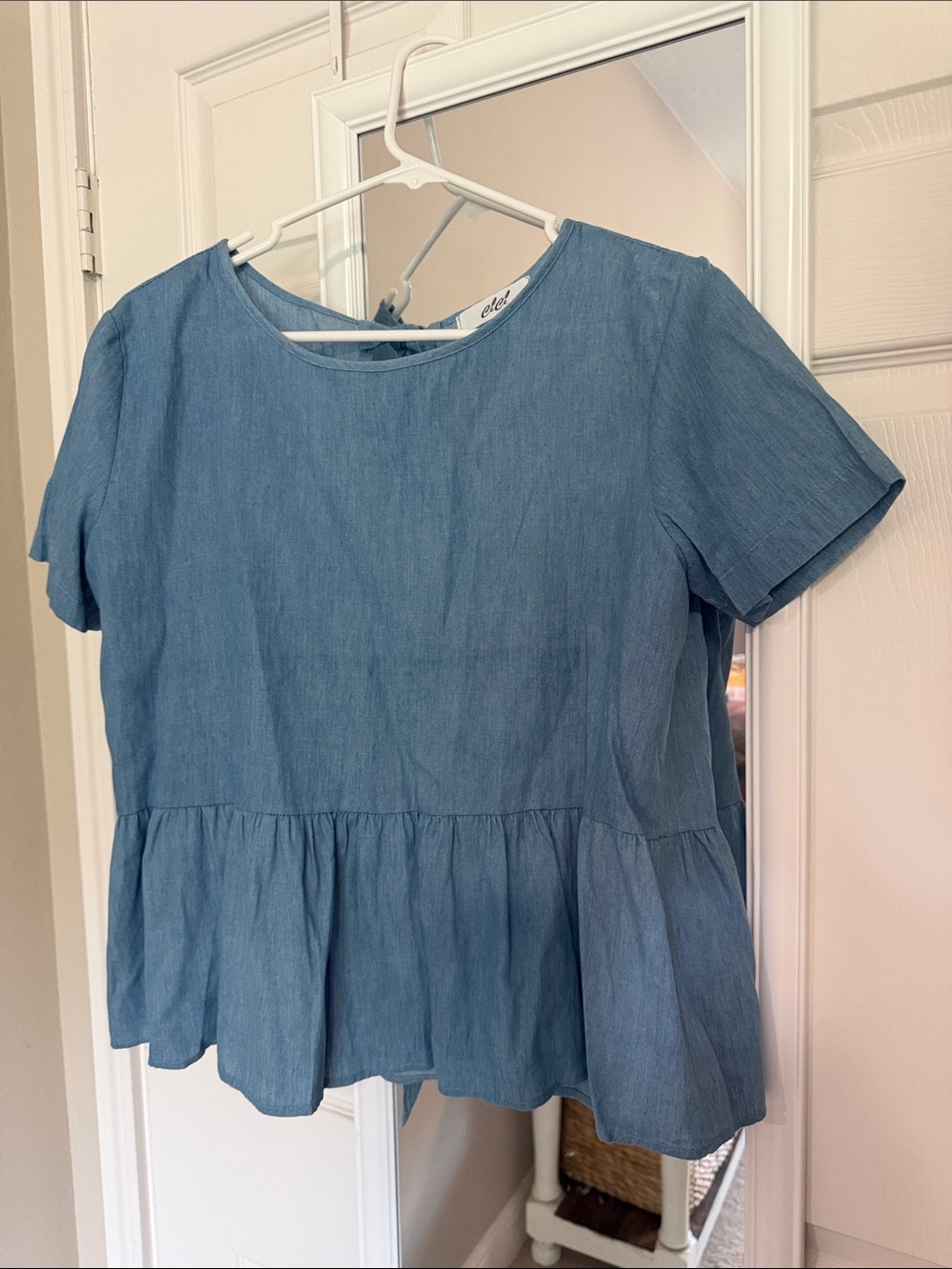 Light Blue Short-Sleeve Peplum Tunic